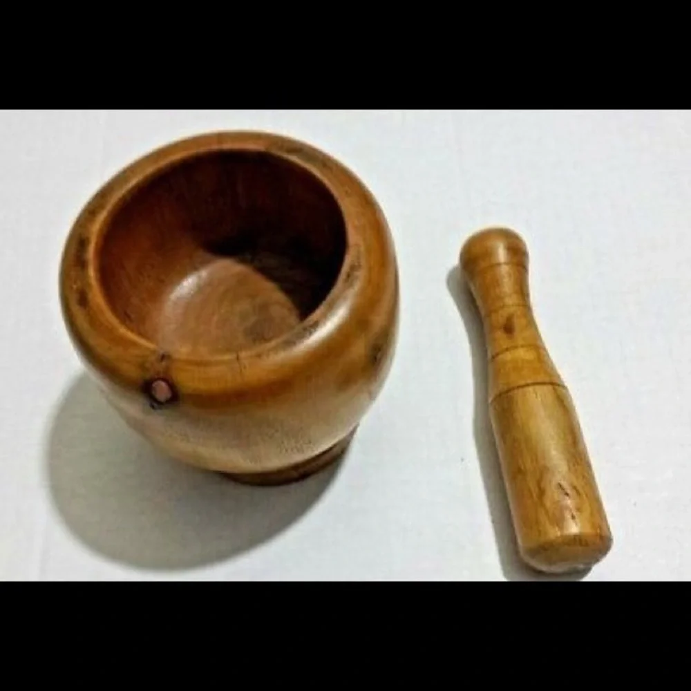Vintage Wooden Mortar And Pestle 2 Piece Set